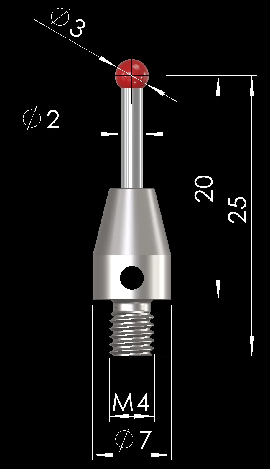 M4 D3×20 Ruby Stylus – Measuring stylus with ruby ball