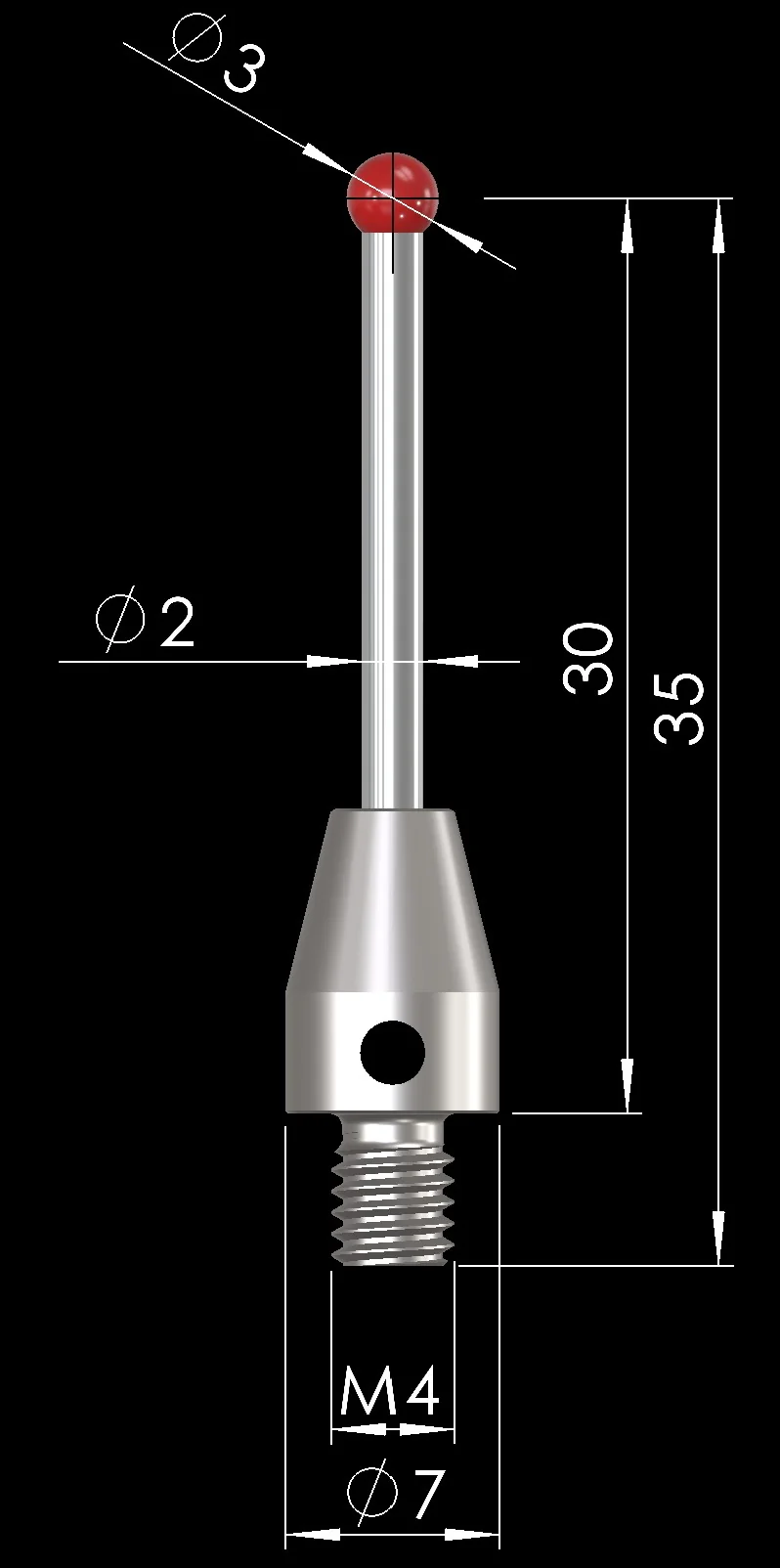M4 D3×30 Ruby Stylus – Measuring stylus with ruby ball